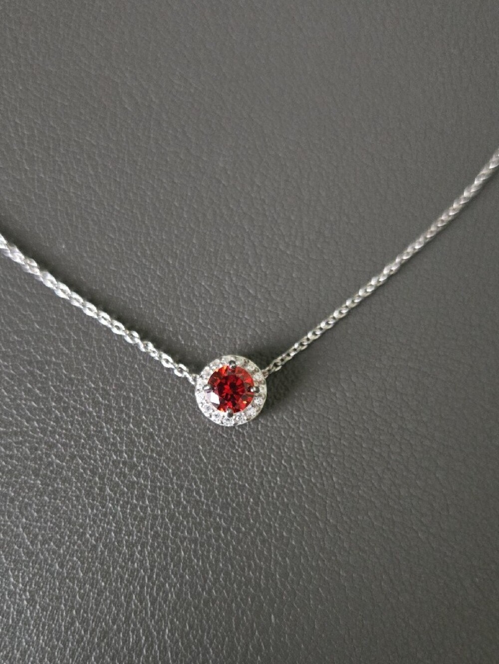 Classic Sterling Silver Garnet Halo Solitaire Necklace 925 Silver